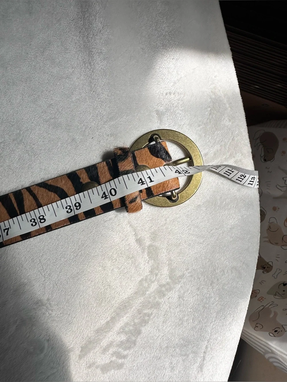 Tiger-Print Women’s Belt with Antique Gold Oval Buckle